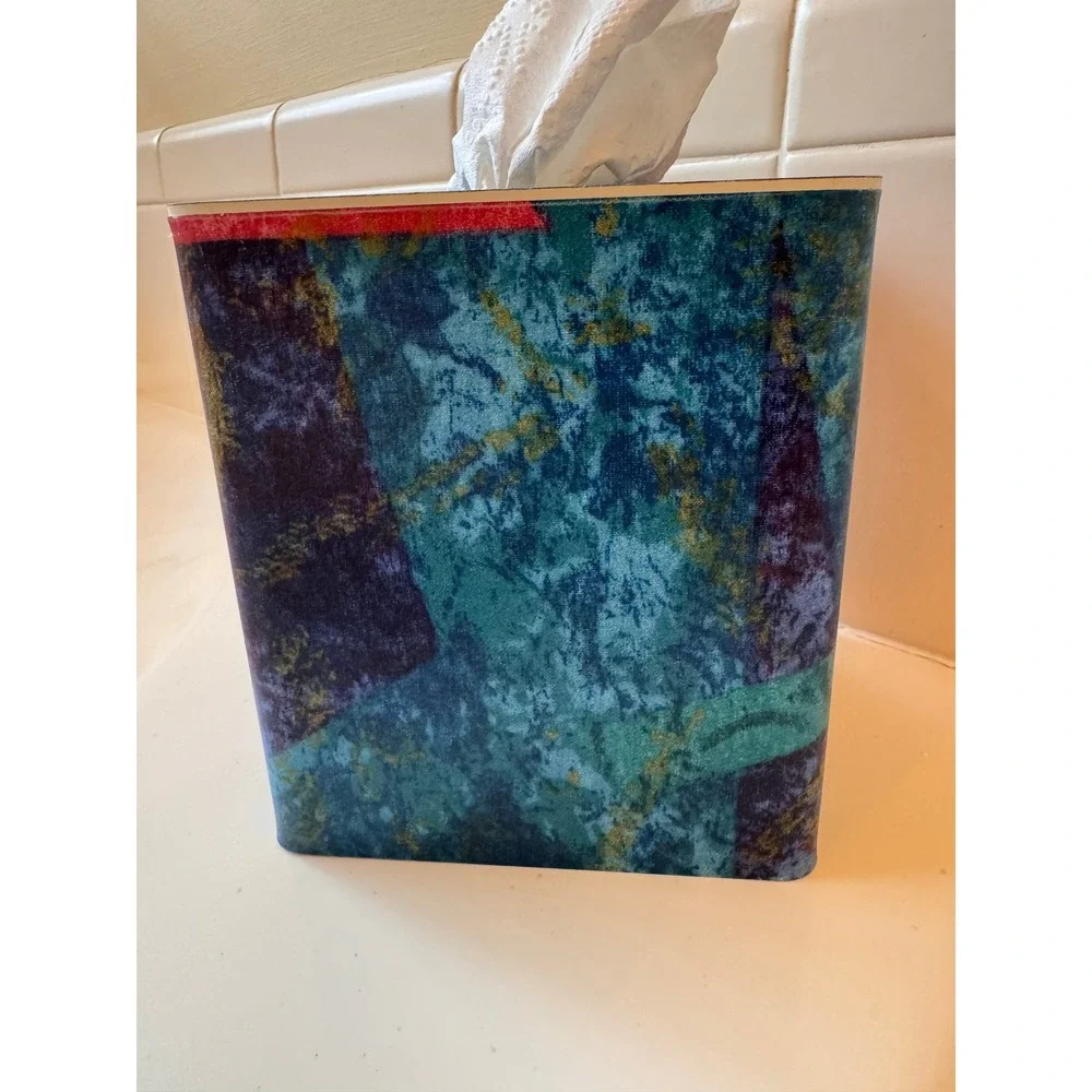 Vintage Andre Richard Jeweled Marble Tissue Box Cover Trinket Dish Set 80s Japan